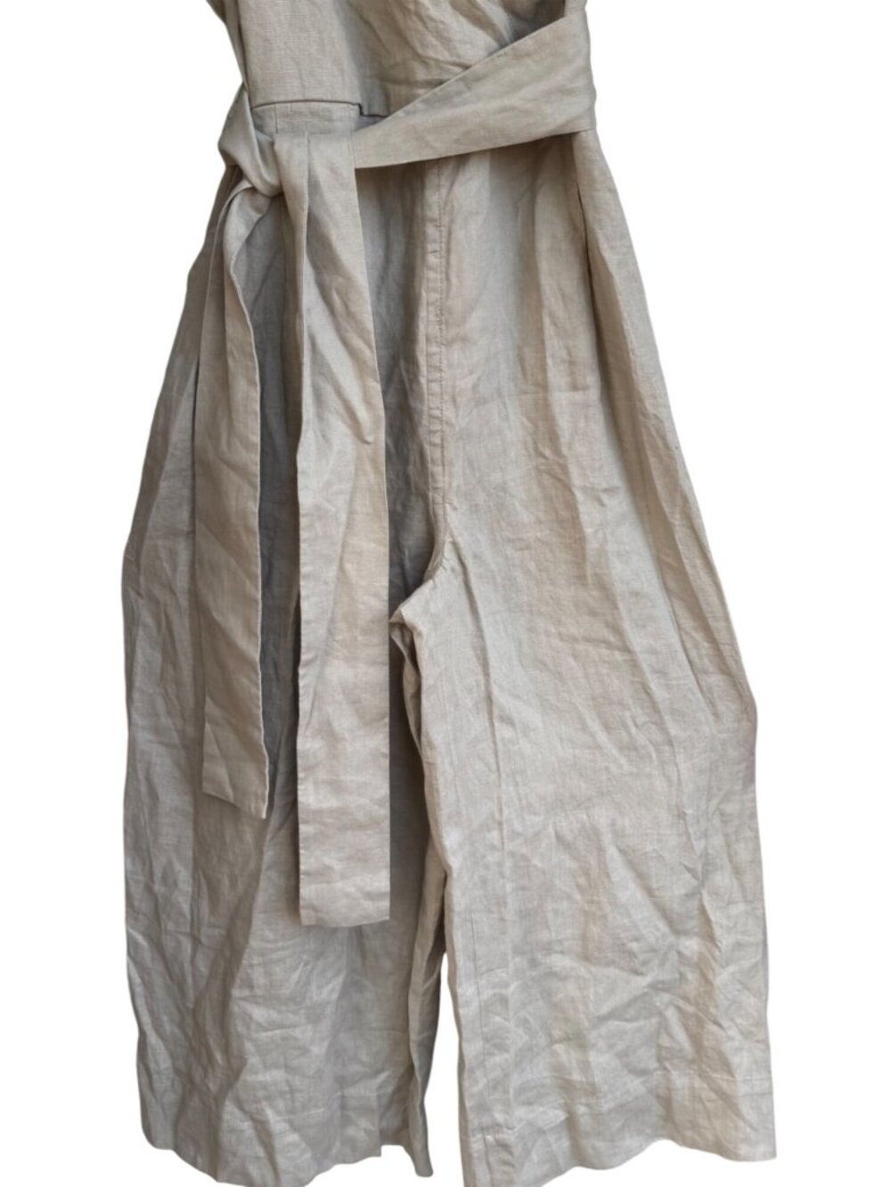 Everlane 100% Linen Wrap Jumpsuit Sz 10 Wide Leg Lagenlook Khaki Short Sleeve - Picture 10 of 16